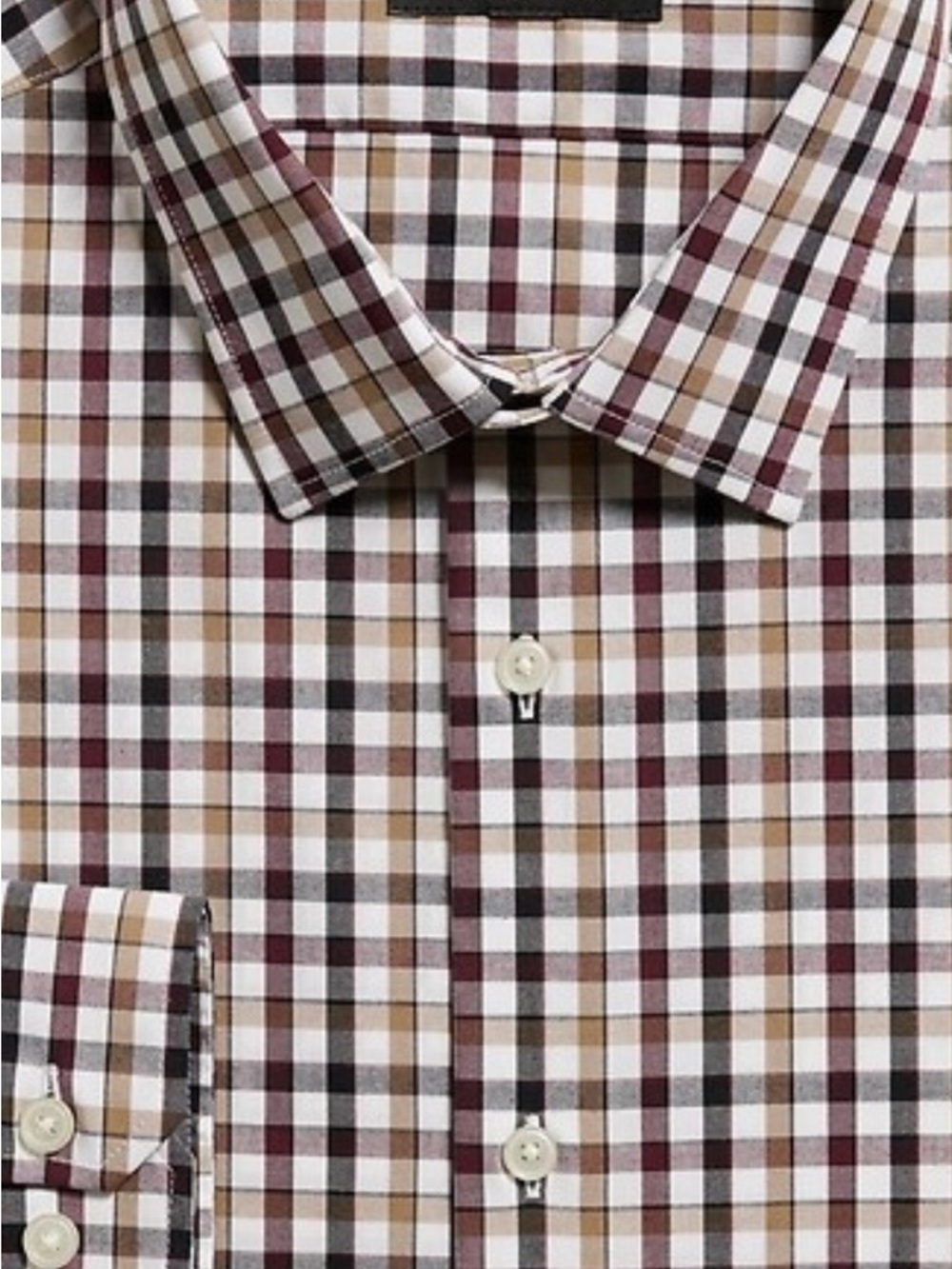 Banana Republic Men's Checked Dress Shirt in White, Brown & Burgundy Slim Fit